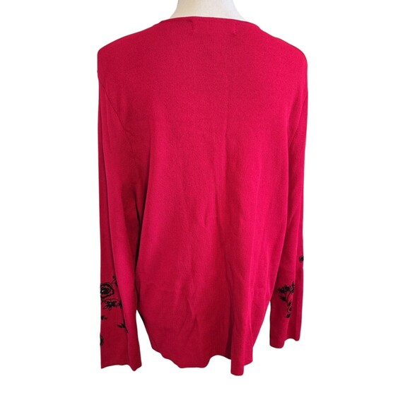 Jones New York Cardigan Embroidered Sequins Red Cherry 2x Elegant Casual - Picture 2 of 9